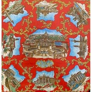 Vintage Italian 29" Square Scarf Rome Souvenir Roma Landmarks Made in Italy Red